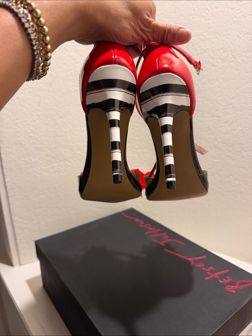 Betsey Johnson Red Pointed-Toe Heels with Floral Accents - Picture 3 of 6